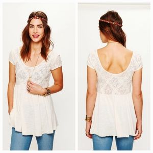Free People Lace Bodice Boho Babydoll Festival Top Size Small Ivory